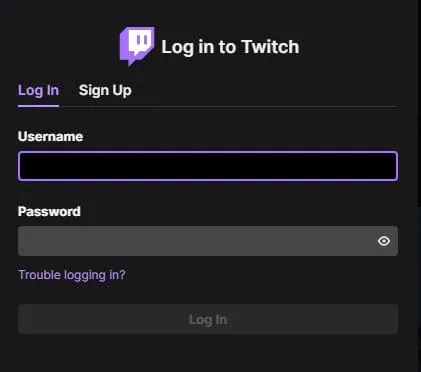 Страница входа Twitch